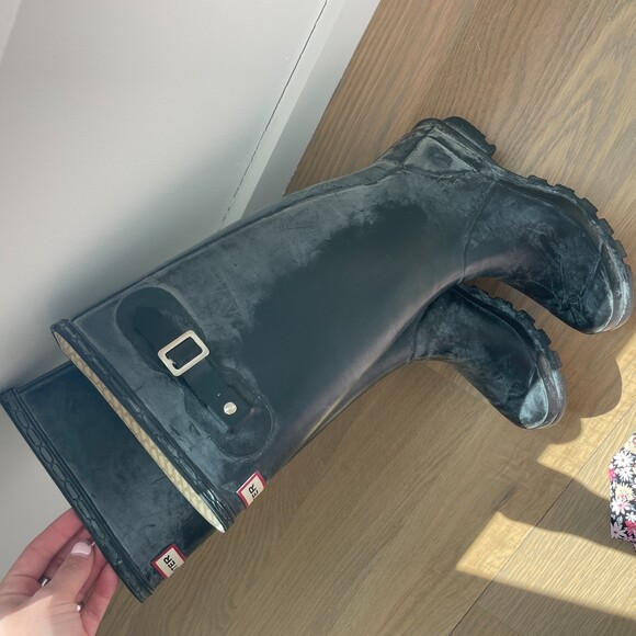 Hunter Knee High Tall Rubber Rain Boots Black Size 5 - Picture 5 of 8